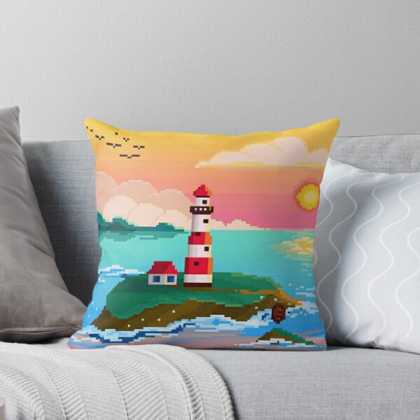 Aperçu de l'œuvre Phare pixelisé sur fond de coucher de soleil créée et vendue par HopeDetour.