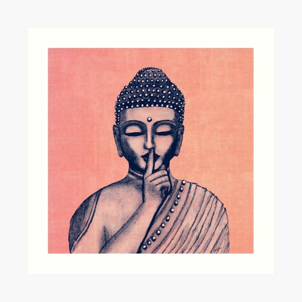 Buddha Shh... Do not disturb in Coral Art Print