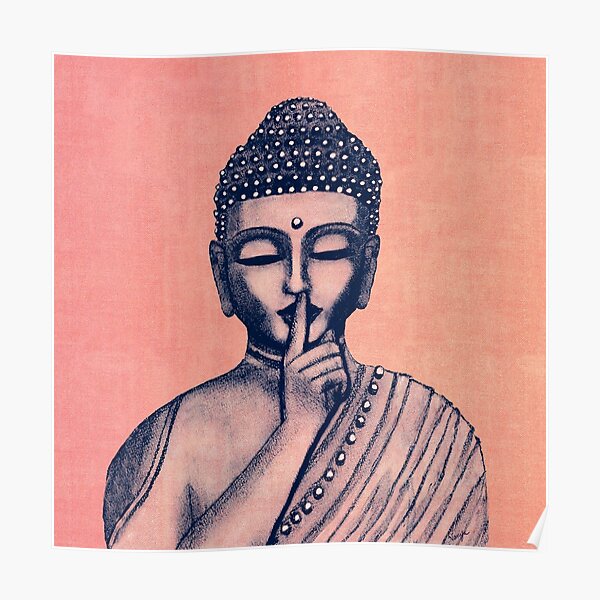 Buddha Shh... Do not disturb in Coral Poster