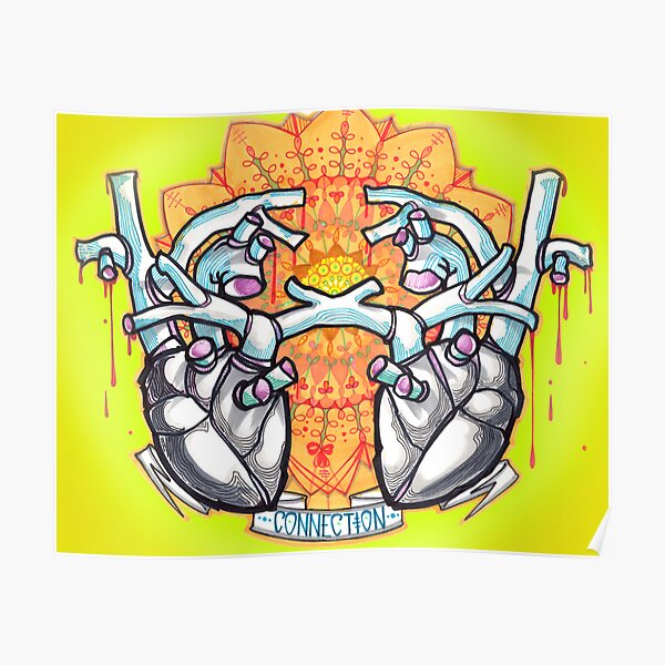 two hearts, psychedelic whovian tattoo art Poster