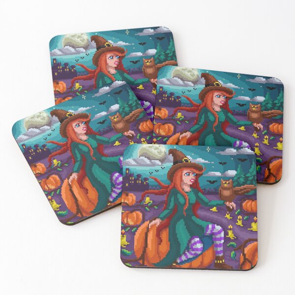 Item preview, Pixelated Witch Girl, Her Owl and Pumpkin Farm designed and sold by HopeDetour.