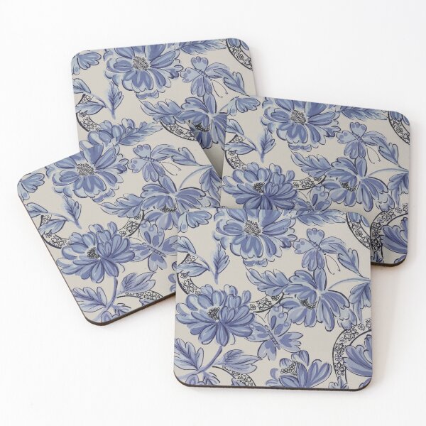 Item preview, Cream and Blue Chinese Flowers designed and sold by Leslie Rogers Todder.