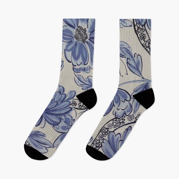 Item preview, Cream and Blue Chinese Flowers designed and sold by Leslie Rogers Todder.
