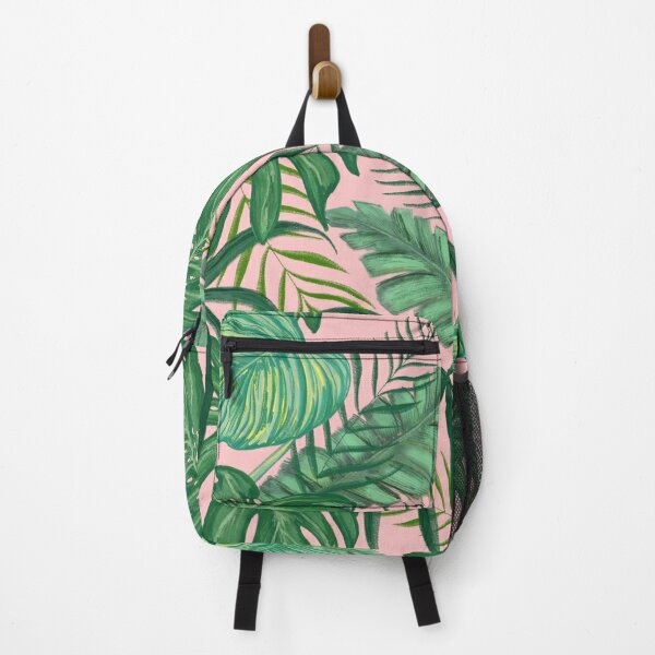 Pink Tropical Floral Leaves And Jungle Plants  Backpack