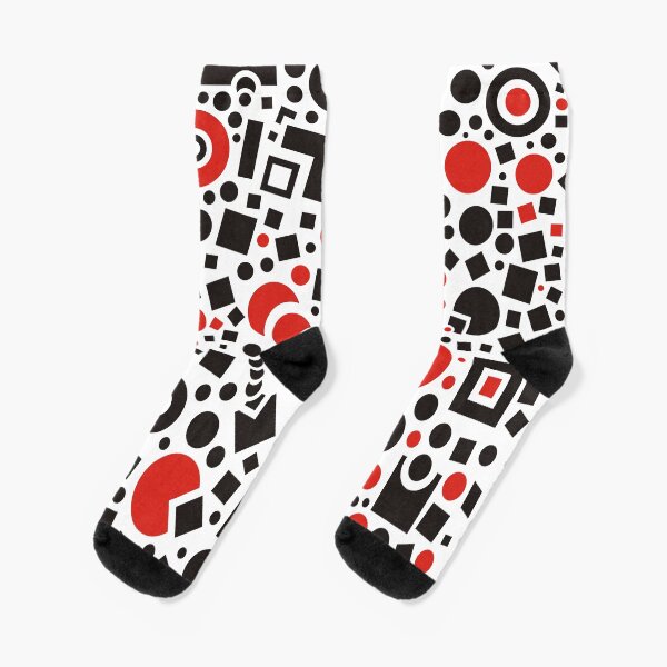 Art Atack Red Black Circles And Squares  Socks