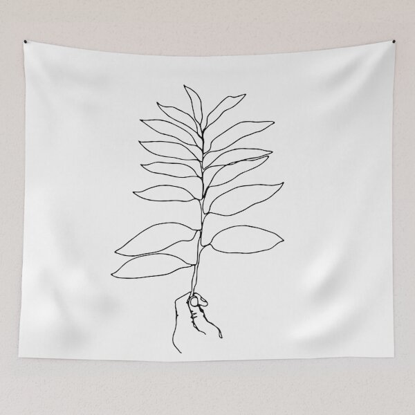 Item preview, Black And White Minimalistic Line Art Hand With Leaf designed and sold by artsandsoul.