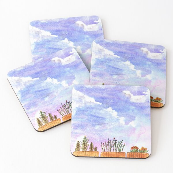 Item preview, Watercolors | Balcony with flowers and blue sky designed and sold by wunderfamily.