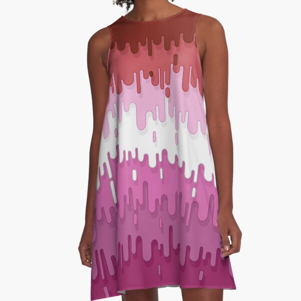 Lipstick Lesbian Abstract Drips Flag A-Line Dress