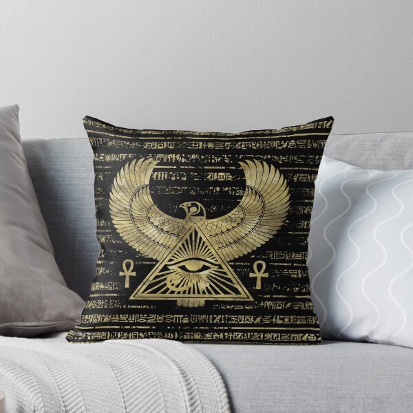 Egyptian Eye of Horus - Wadjet Gold and Black Throw Pillow