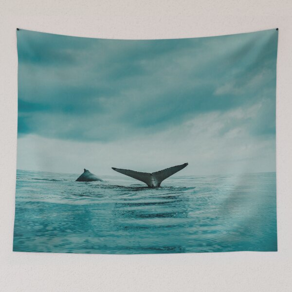Item preview, sea with whales jumping and lightblue sky designed and sold by Varsi.