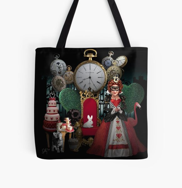 Disney Tote Alice in Wonderland Queen Hearts Cheshire Cat Mad Hatter Print  Bag