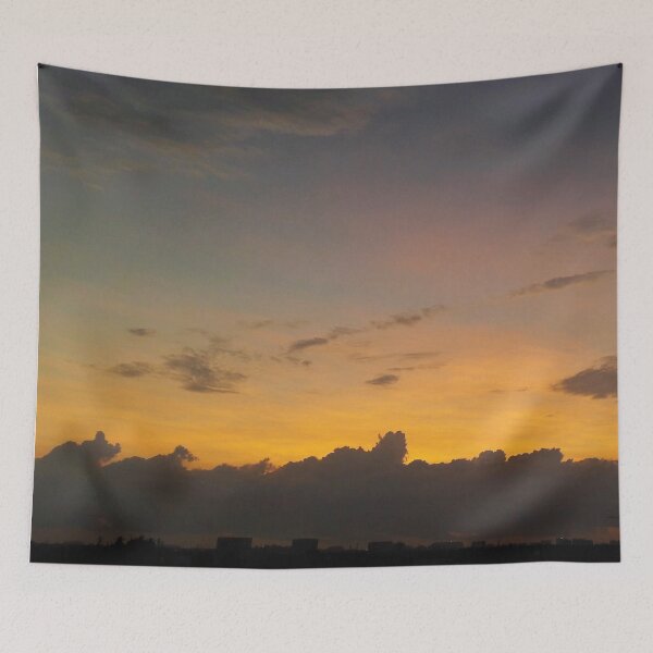 Item preview, Pink orange sunset and grey clouds designed and sold by PrakritiPrints.