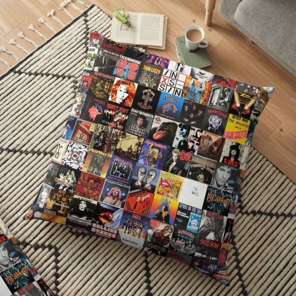 Rock Vinyl Collage Floor Pillow