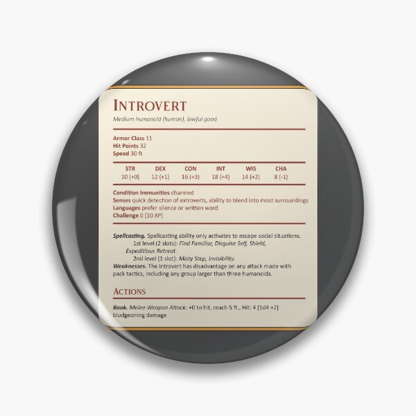 Item preview, Introvert Stat Block designed and sold by PeculiarPDesigns.