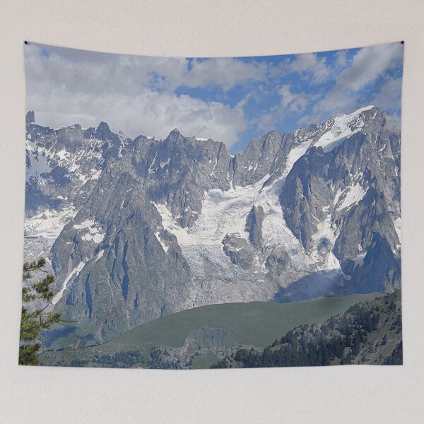 Item preview, Snowy Mountain Peaks Green Meadows Alpine Landscape designed and sold by Anna Lemos.