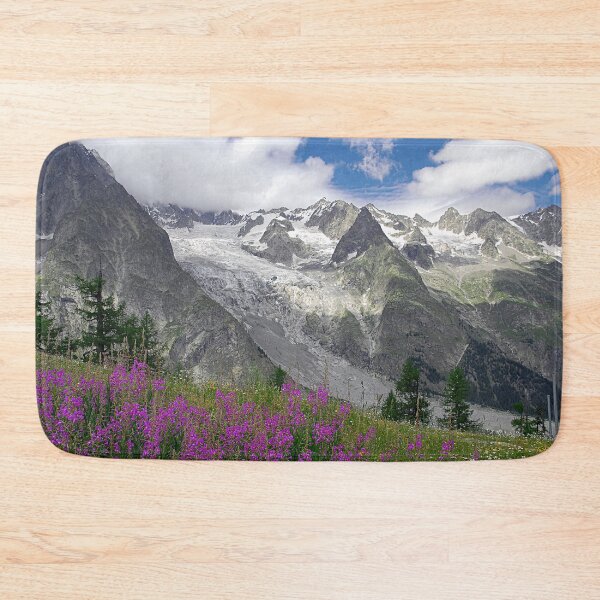 Item preview, Flowering Meadows Snowy Mountains Summer Alpine Landscape designed and sold by Anna Lemos.