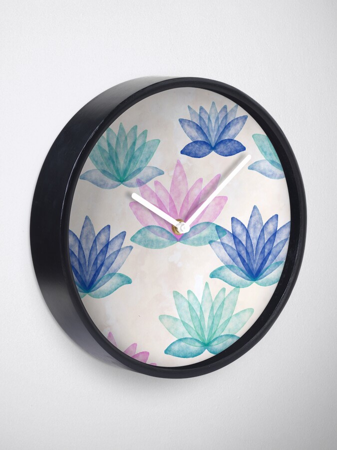Alternate view of Calm Corner Lotus Floral Watercolor on rose marble Clock