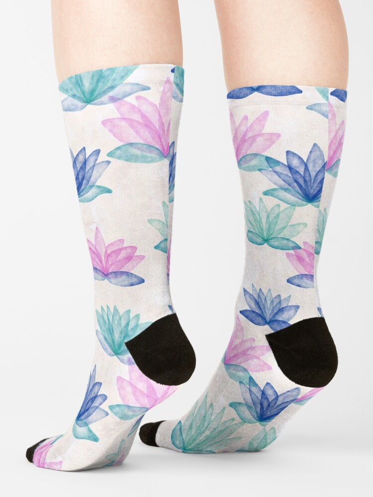 Alternate view of Calm Corner Lotus Floral Watercolor on rose marble Socks