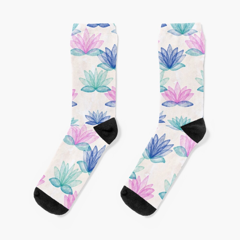 Calm Corner Lotus Floral Watercolor on rose marble Socks