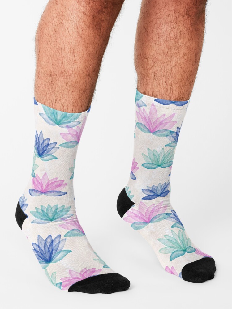 Alternate view of Calm Corner Lotus Floral Watercolor on rose marble Socks