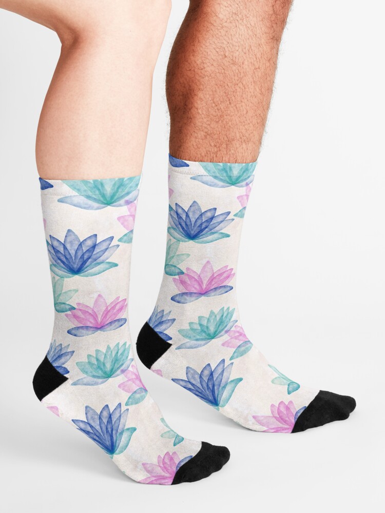 Alternate view of Calm Corner Lotus Floral Watercolor on rose marble Socks