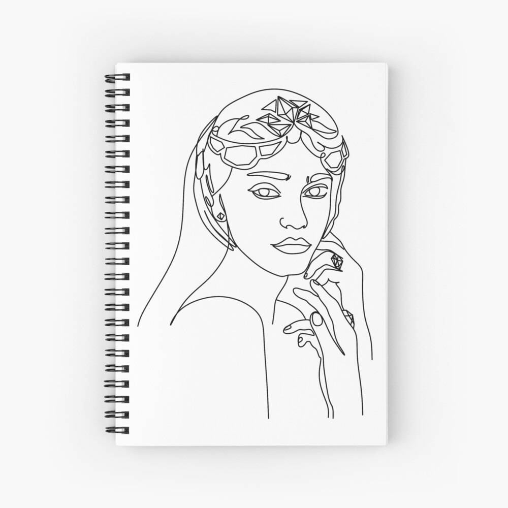 "Woman face. Portrait of young woman with hair. Face of beautiful girl.  Hand-drawn illustration. Beauty salon print. Line drawing. Line  illustration. Strong woman. " Spiral Notebook for Sale by OneLinePrint  Redbubble