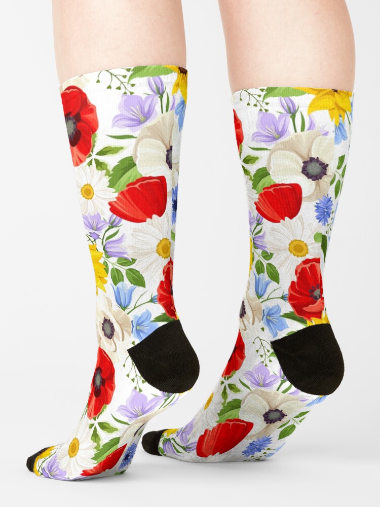 "Floral pattern with bright colorful wild flowers." Socks for Sale by