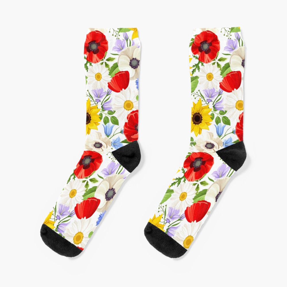 "Floral pattern with bright colorful wild flowers." Socks for Sale by