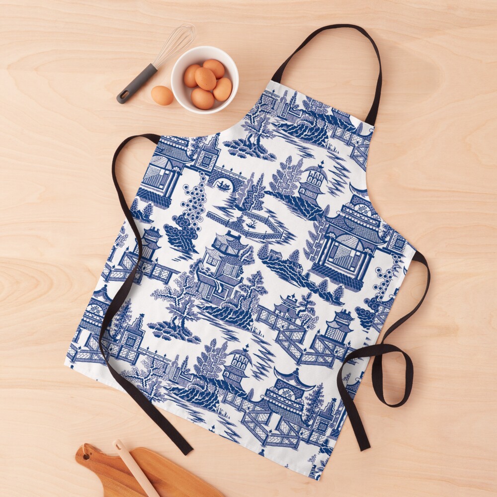 Blue Willow Ancient Ming China - Blue And White Chinoiserie Apron