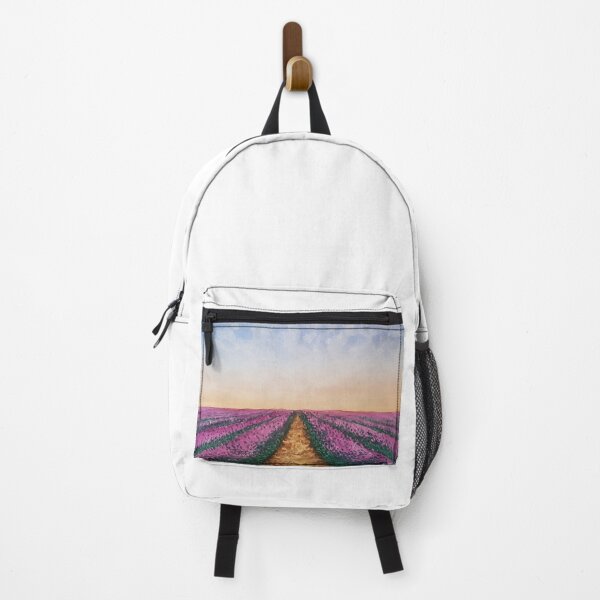 Landscape of a lavender field with watercolor Backpack