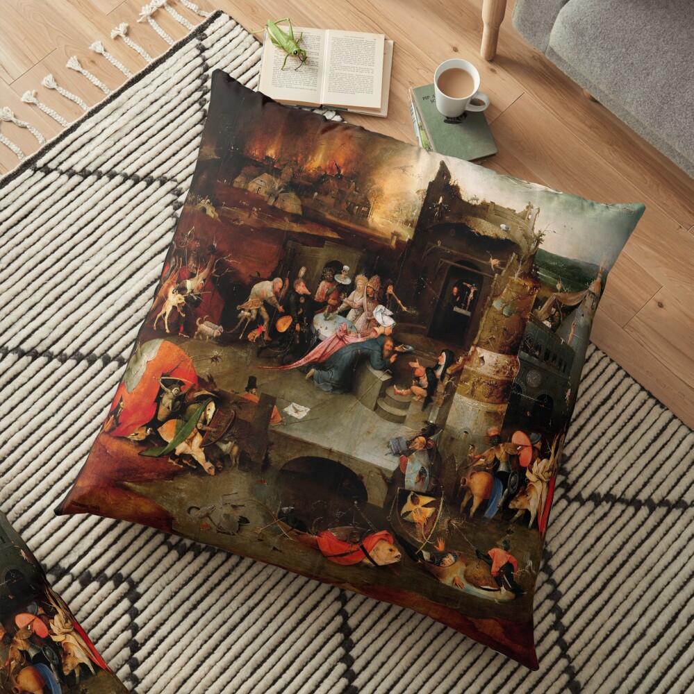 Triptych of the Temptation of St. Anthony by Hieronymus Bosch Floor Pillow