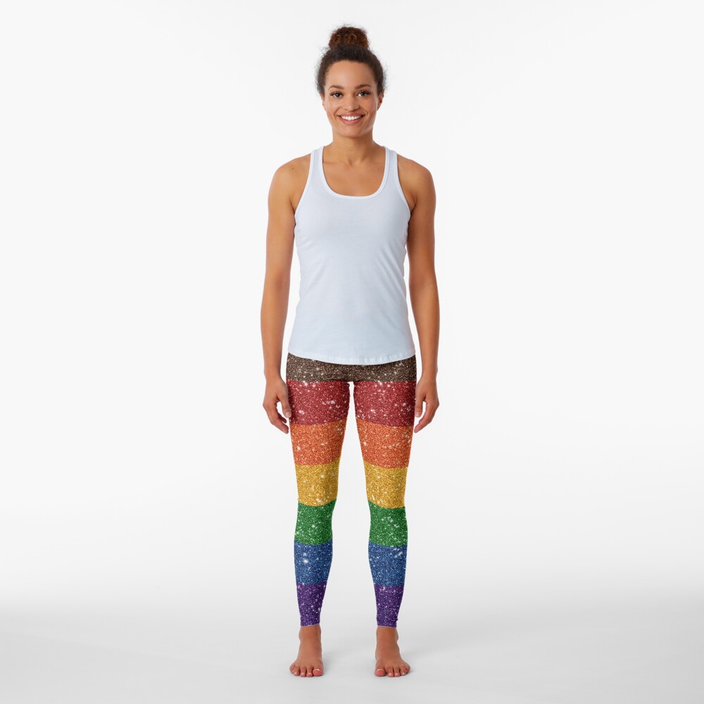 Faux Glitter Inclusive Rainbow Pride Flag Leggings