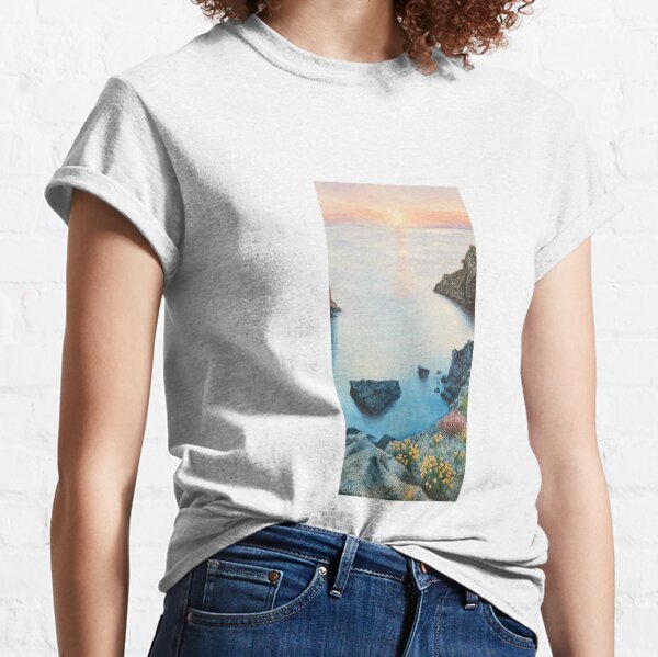 Sunrise landscape in the ocean with watercolor Classic T-Shirt