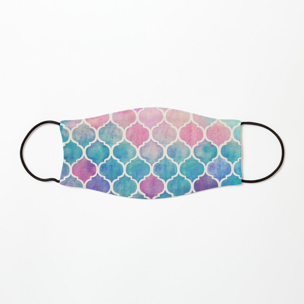 Rainbow Pastel Watercolor Moroccan Pattern Mask