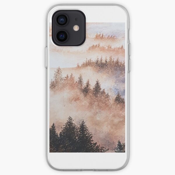 Watercolor forest landscape with fog iPhone Soft Case