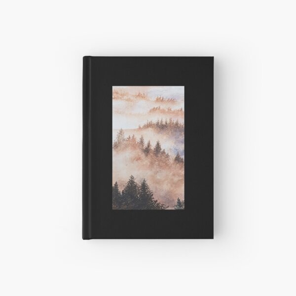 Watercolor forest landscape with fog Hardcover Journal