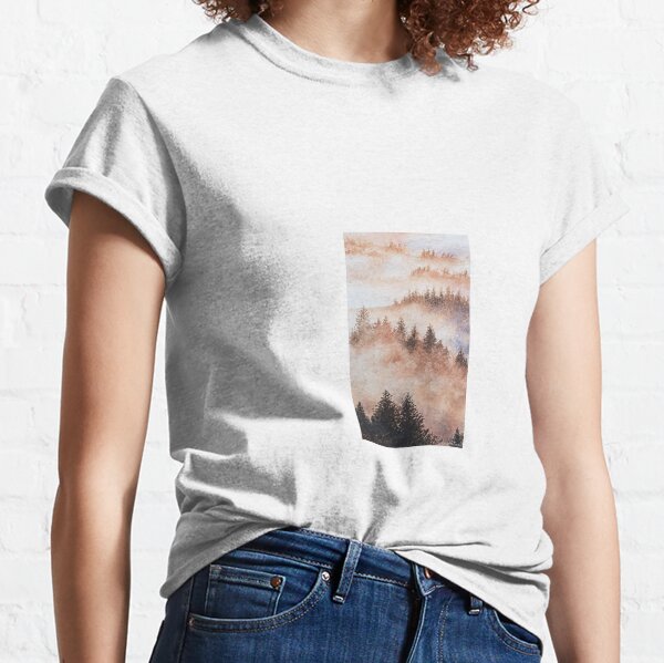 Watercolor forest landscape with fog Classic T-Shirt
