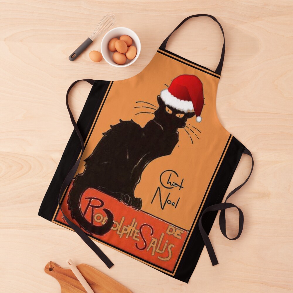Le Chat Noel Christmas Parody Distressed Cut Out Apron