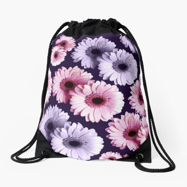 Purple And Creme Pink Gerberas Drawstring Bag