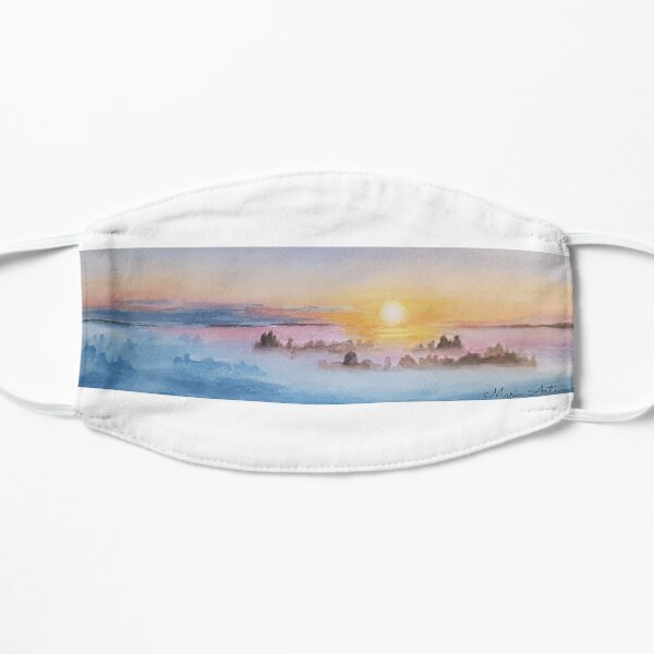 Landscape of a sunrise with watercolor Flat Mask