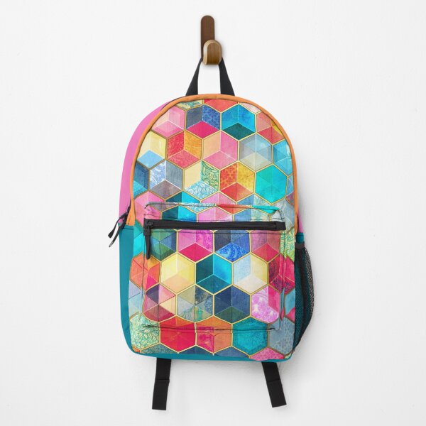 Crystal Bohemian Honeycomb Cubes - colorful hexagon pattern Backpack