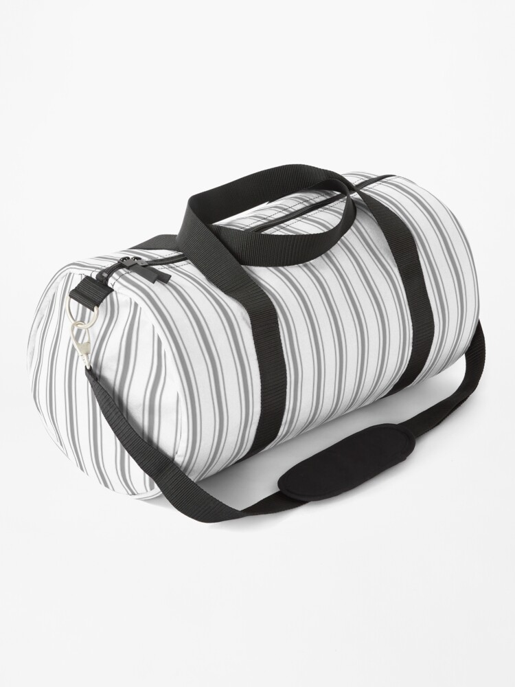 black and white striped duffle bag