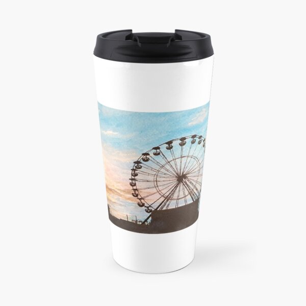 Landscape of a ferris wheel in a sunset with watercolor Travel Mug