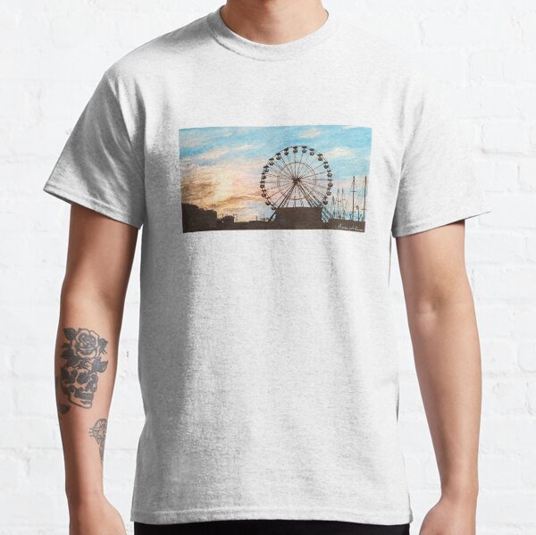 Landscape of a ferris wheel in a sunset with watercolor Classic T-Shirt