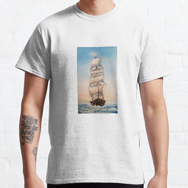 Sailboat in the sea at sunset with watercolor Classic T-Shirt
