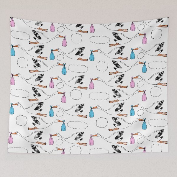 Item preview, Stork and Baby || New Baby || Bird Pattern || Boy || Girl designed and sold by Hilary Leslie.