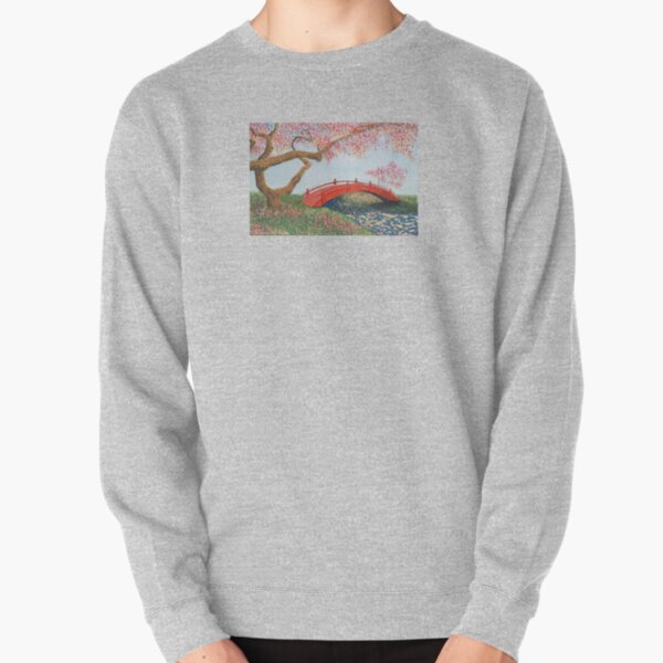 Landscape of a Japanese garden with watercolor Pullover Sweatshirt