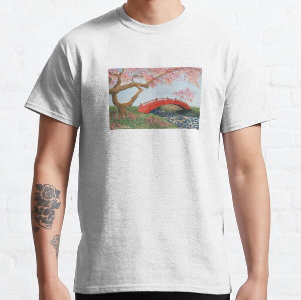 Landscape of a Japanese garden with watercolor Classic T-Shirt