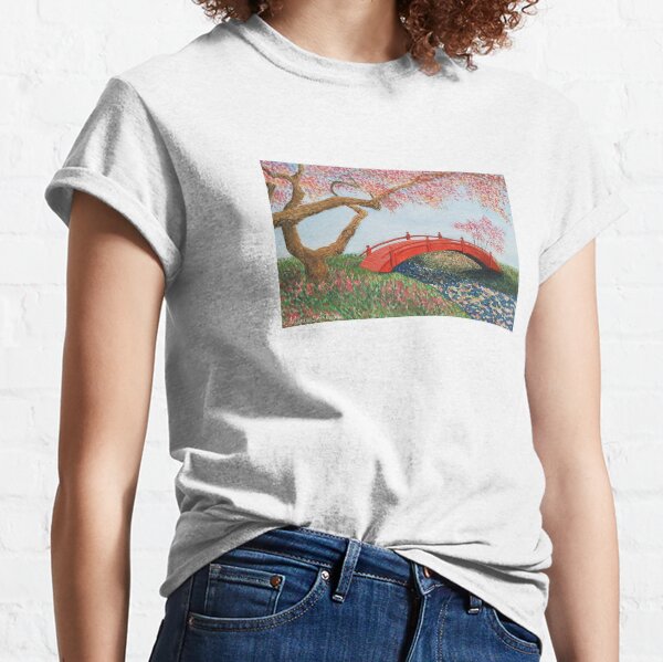 Landscape of a Japanese garden with watercolor Classic T-Shirt