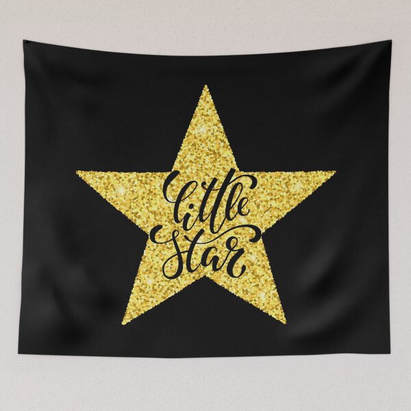 Item preview, little star. Hand drawn creative calligraphy and brush pen lettering on gold glitter star. isolated on black background. design holiday greeting cards, invitations, print, t-shirts, home decor designed and sold by Yevheniia Hulinska.